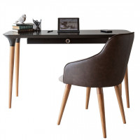 Manhattan Comfort 2-2532521018178 2-Piece HomeDock Office Desk with Organization Compartments and Martha Accent Chair Set in Black and Brown
